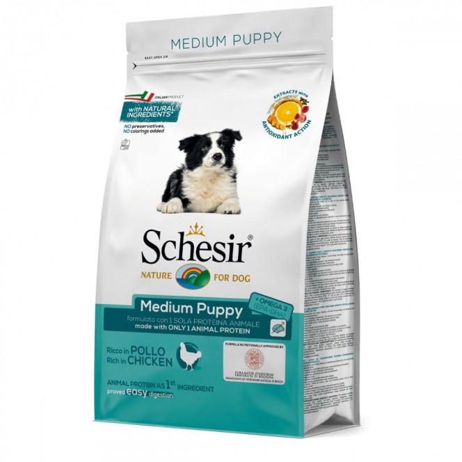 Schesir Dog Medium Puppy Monoprotein dry food for medium breed puppies with chicken