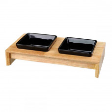 Trixie 24820 Ceramic bowls with rubber wood base