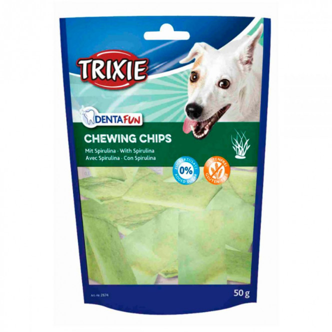 Trixie Denta Fun Chewing Chips Dog Treats Spirulina Chips