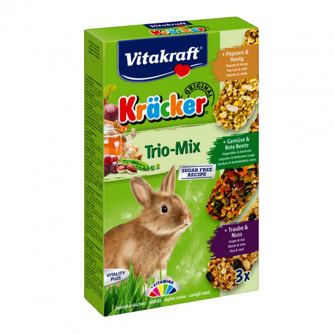 Vitakraft Kracker Trio Mix 3in1 Rabbit Treats with Vegetable Nuts and Popcorn