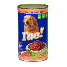 Woof! Canned food for dogs with a rabbit in an appetizing sauce