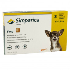 Simparica (Simparica 5 mg) Tablets for fleas and ticks for dogs weighing from 1.3 to 2.5 kg